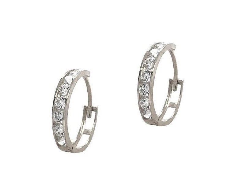 14K White Gold Huggie High Shine Polish Hoop Earrings