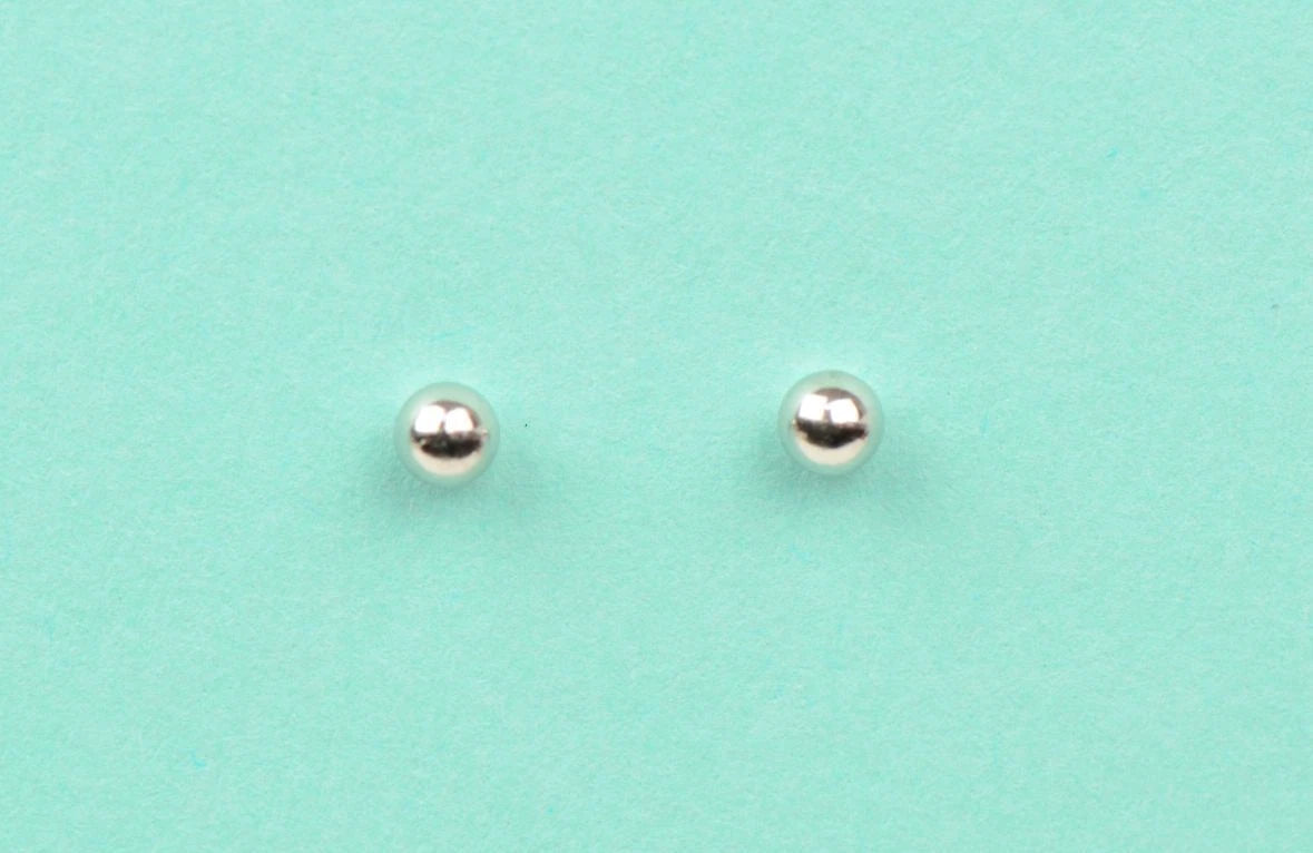 14k White Gold Ball stud earrings with screw back round High Polish