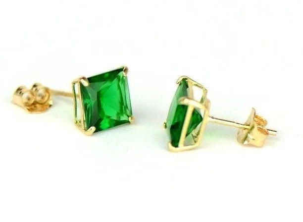 14k Yellow Gold Solid Square Princess Cut Birthstone 6MM CZ Stud Earrings