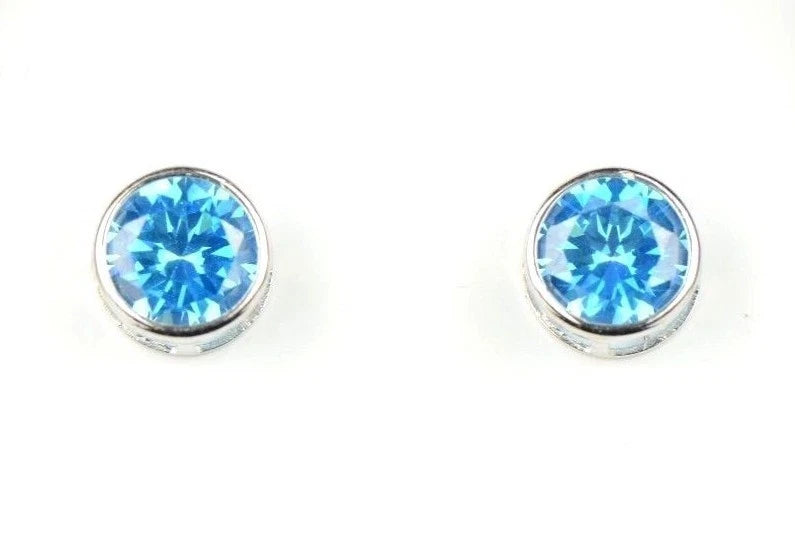 14K Round Bezel Set 5mm White Gold Birthstone Earrings