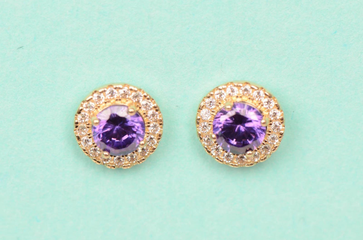 14K Yellow Gold Halo Stud Screw Back Earrings