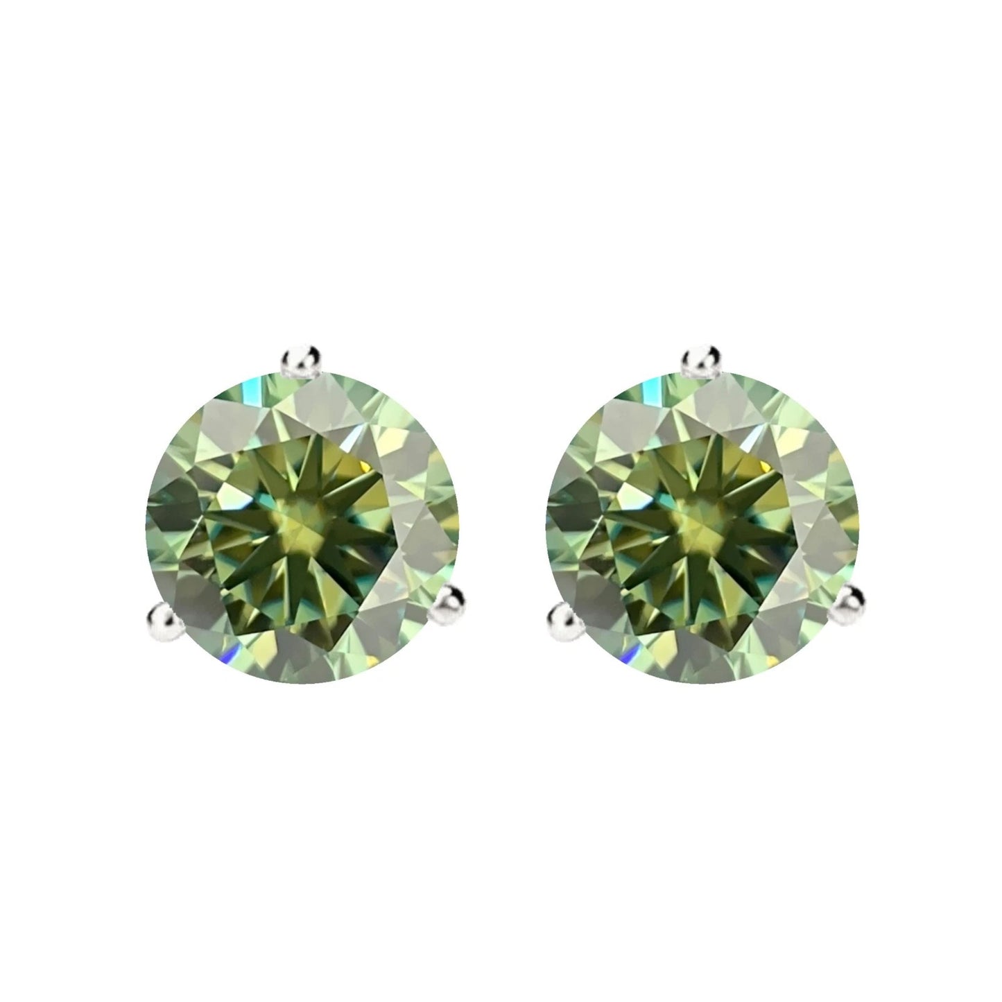 14KGold GRACertifiedD-VVS1 Green Moissanite Martini Push Back Stud Earrings