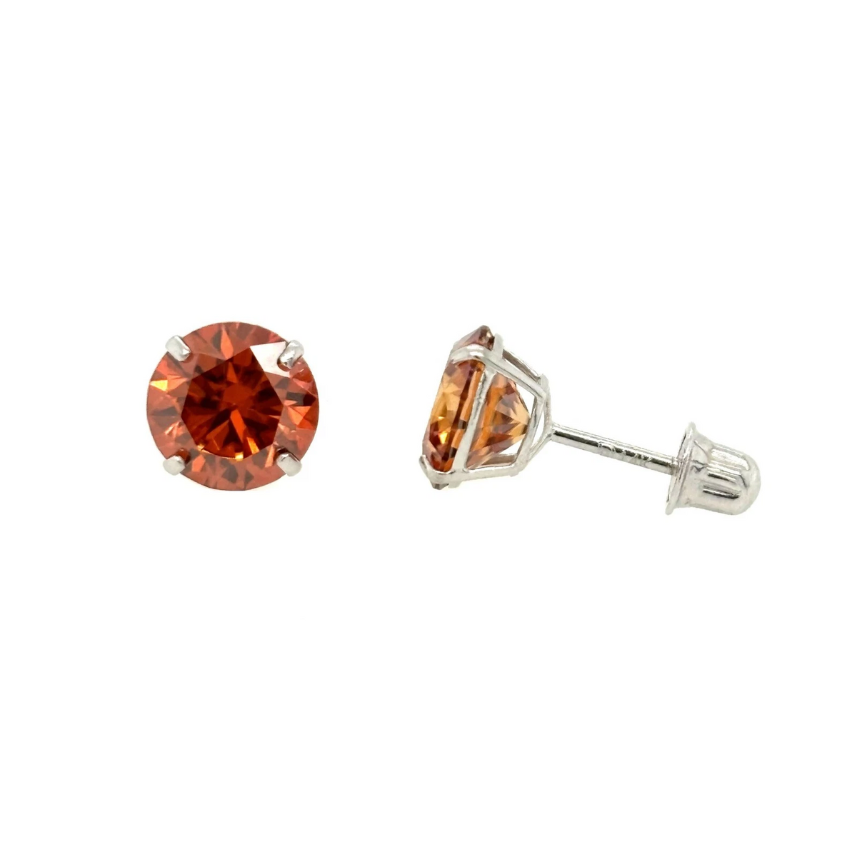 14K Gold GRA Certified D-VVS1 Round Orange Moissanite  Studs Earrings Screw Back