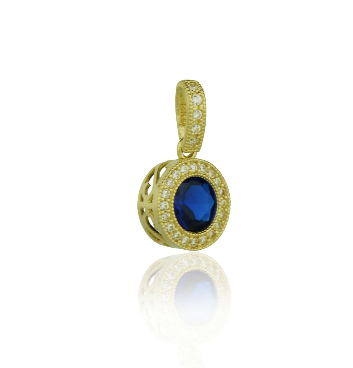 14k Yellow Gold CZ Halo Round Pendant