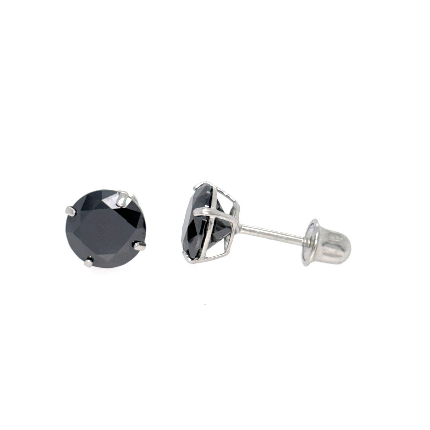 Gold 14K GRA Certified D-VVS1 Round Black Moissanite Screw Back Studs Earrings