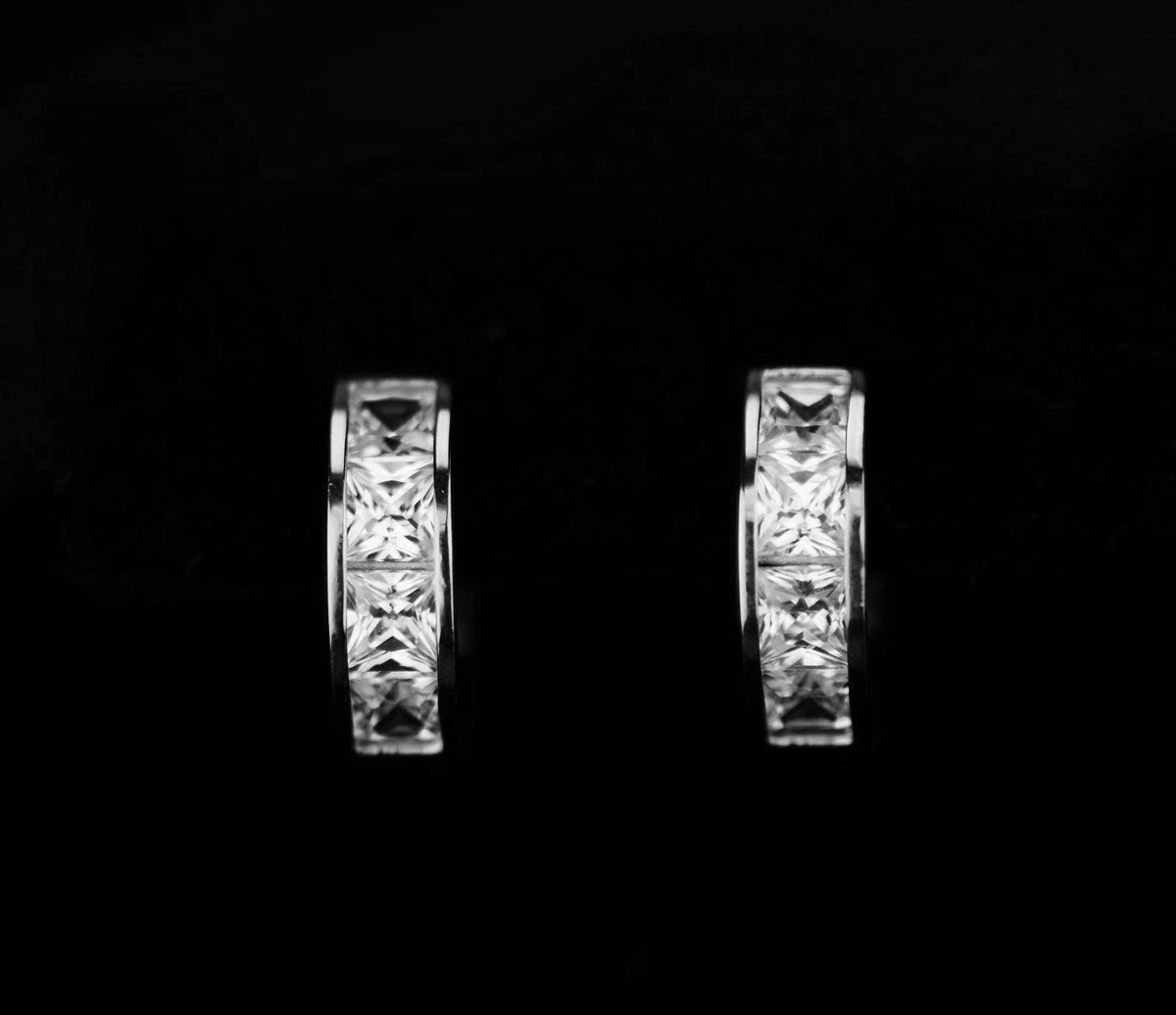 14K White Gold Princess Cut Huggie Hoop Earrings