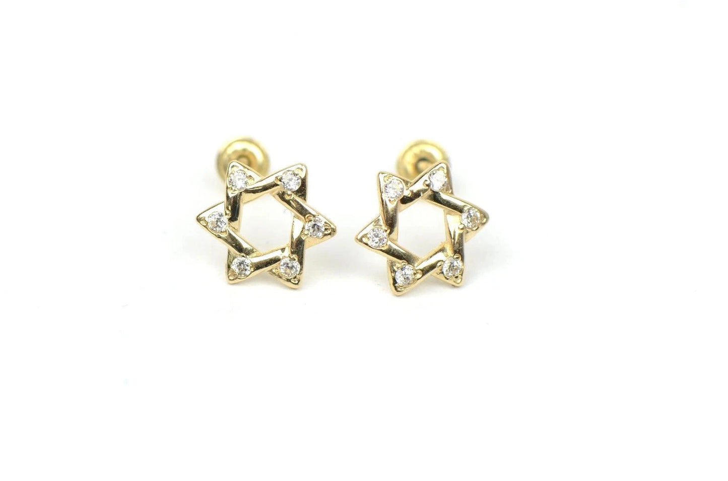 14k Yellow Gold Star of David Stud Earrings