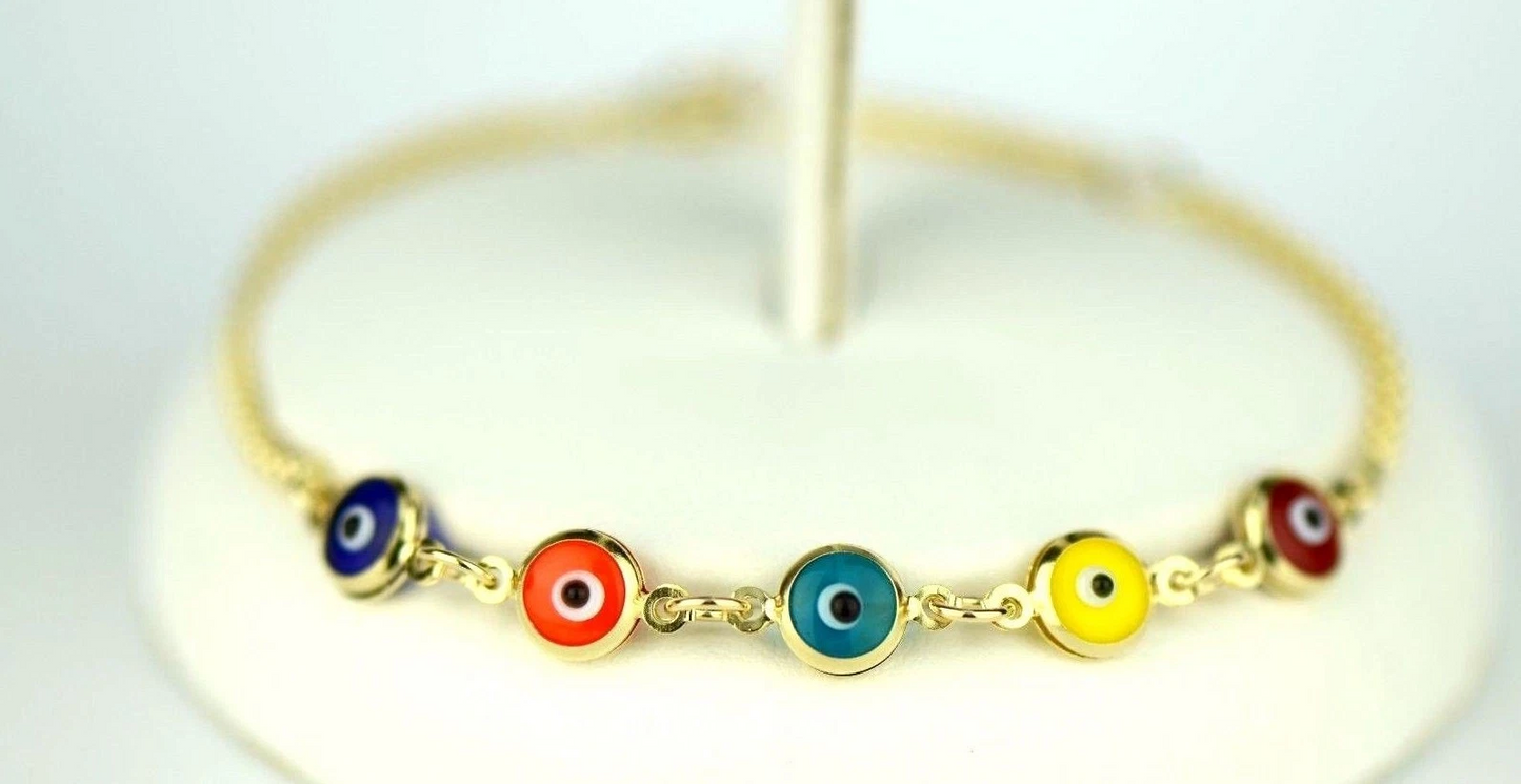 14k Yellow Gold White Gold Evil Eye Bracelet