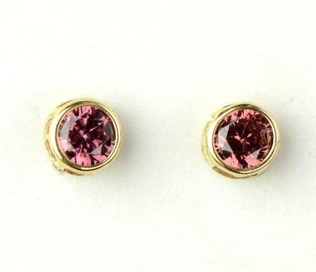 14K Round Bezel Set 4mm Yellow Gold Birthstone Earrings