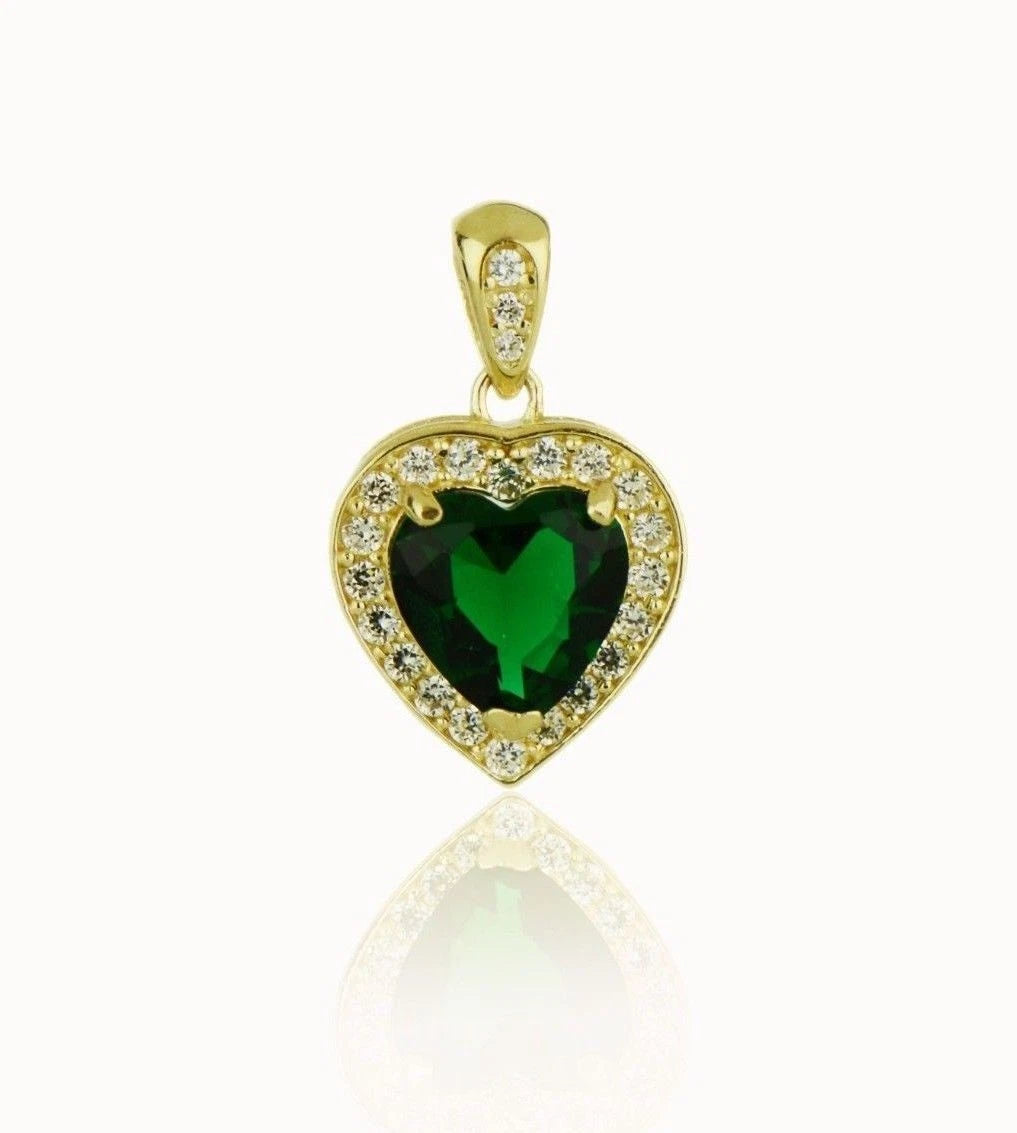 14k Yellow Gold CZ Halo Heart Pendant