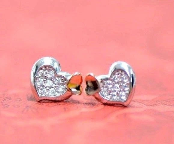 14K White Yellow Gold Heart Shape Cubic Zirconia Stud Earrings