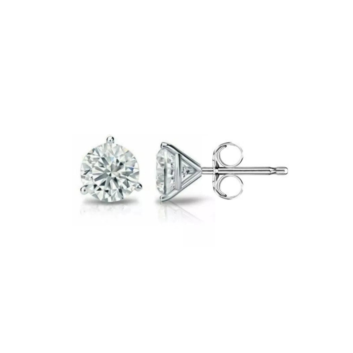 14K Gold GRA Certified D-VVS1 Round Moissanite Martini Push Back Stud Earrings