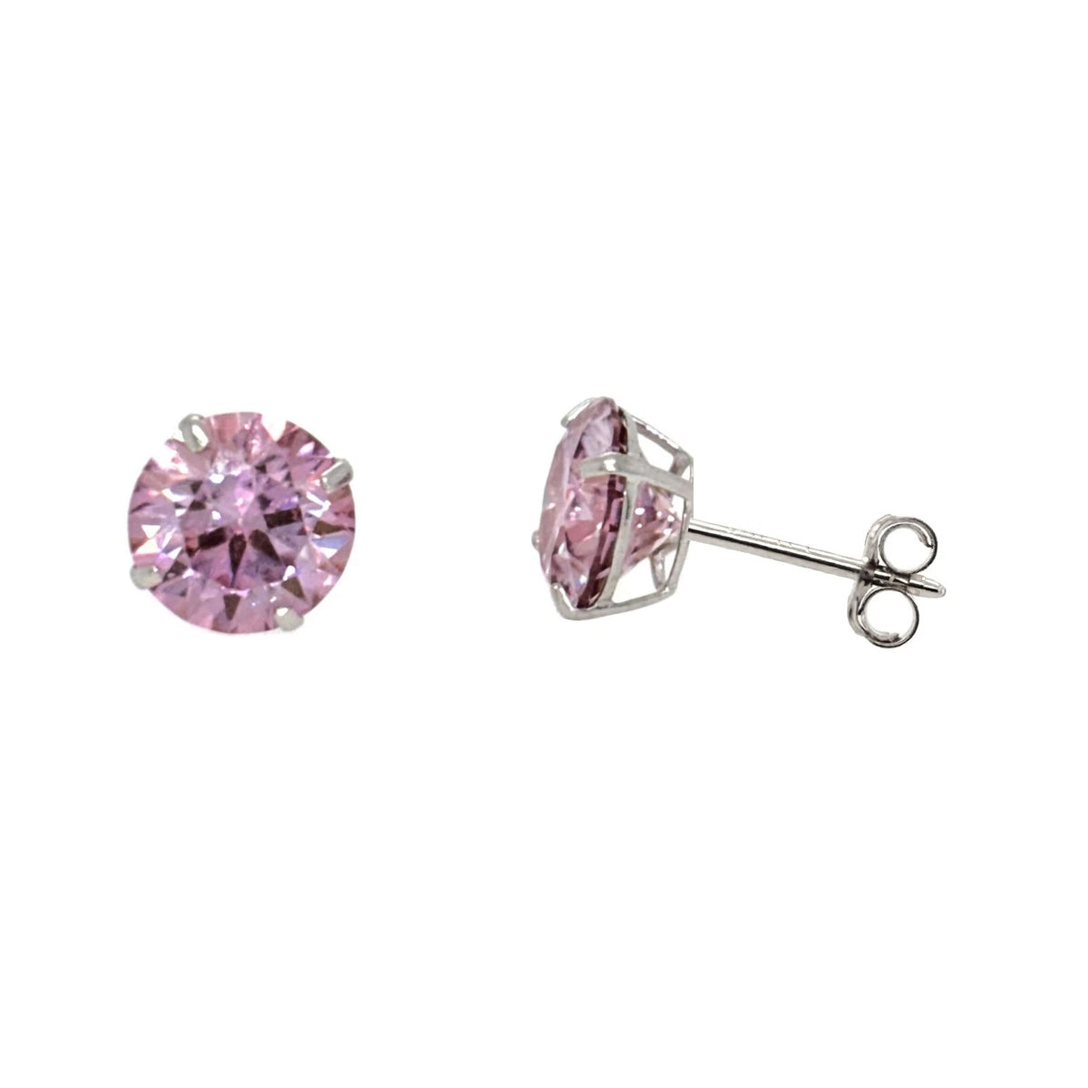 14K Gold GRA Certified D-VVS1 Round Pink Moissanite PushBack Studs Earrings