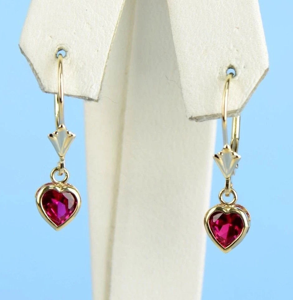 14k White Gold Dangle Bezel Heart CZ Leverback Pierced Earrings Birthstone 5x5MM