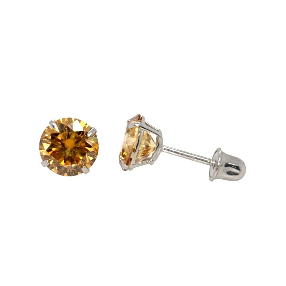 14K Gold Certified GRA D-VVS1 Round Champagne Moissanite Screw Back Studs Earrings