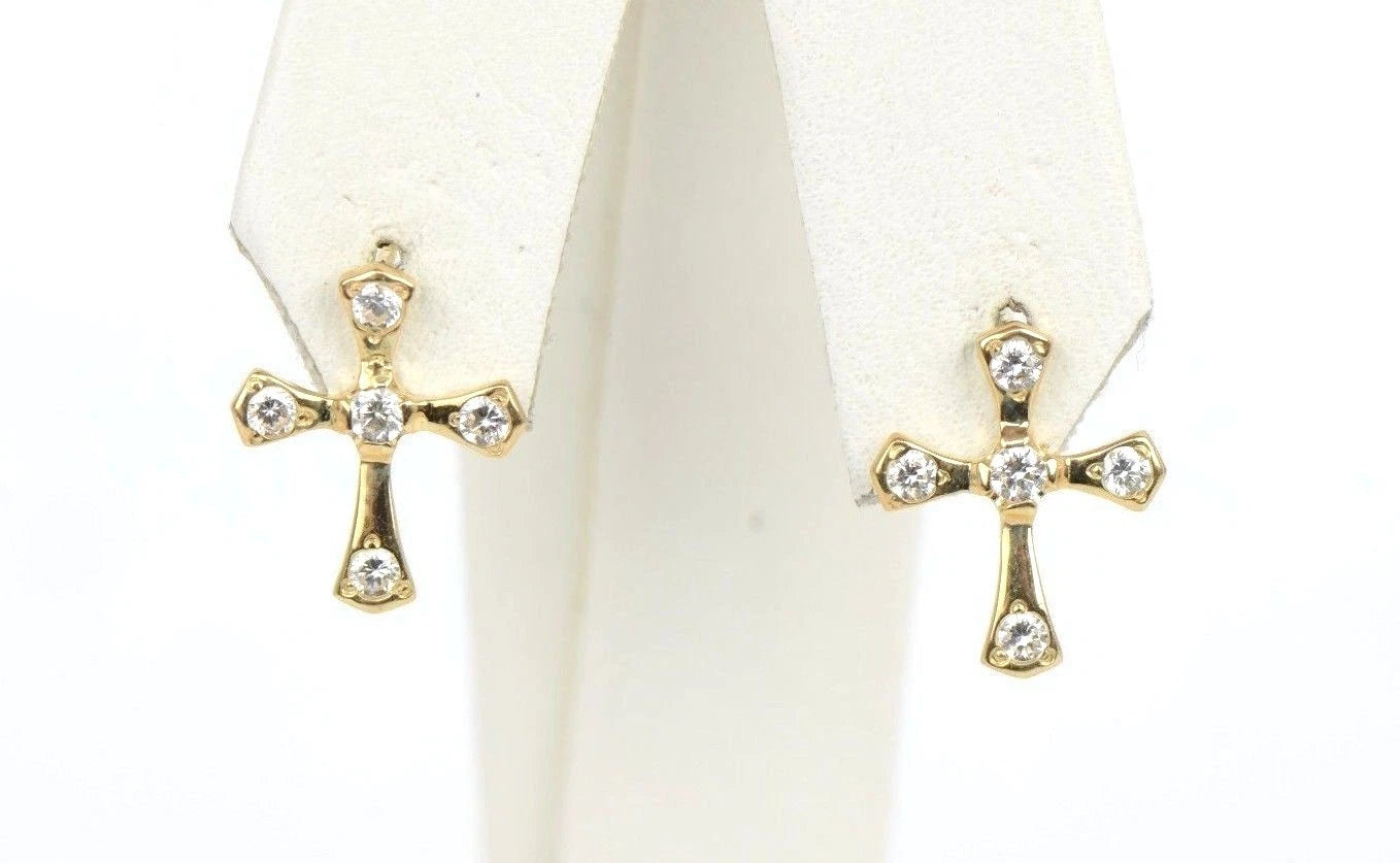 14K Yellow or White Gold Cubic Zirconia Cross Graceful Earrings
