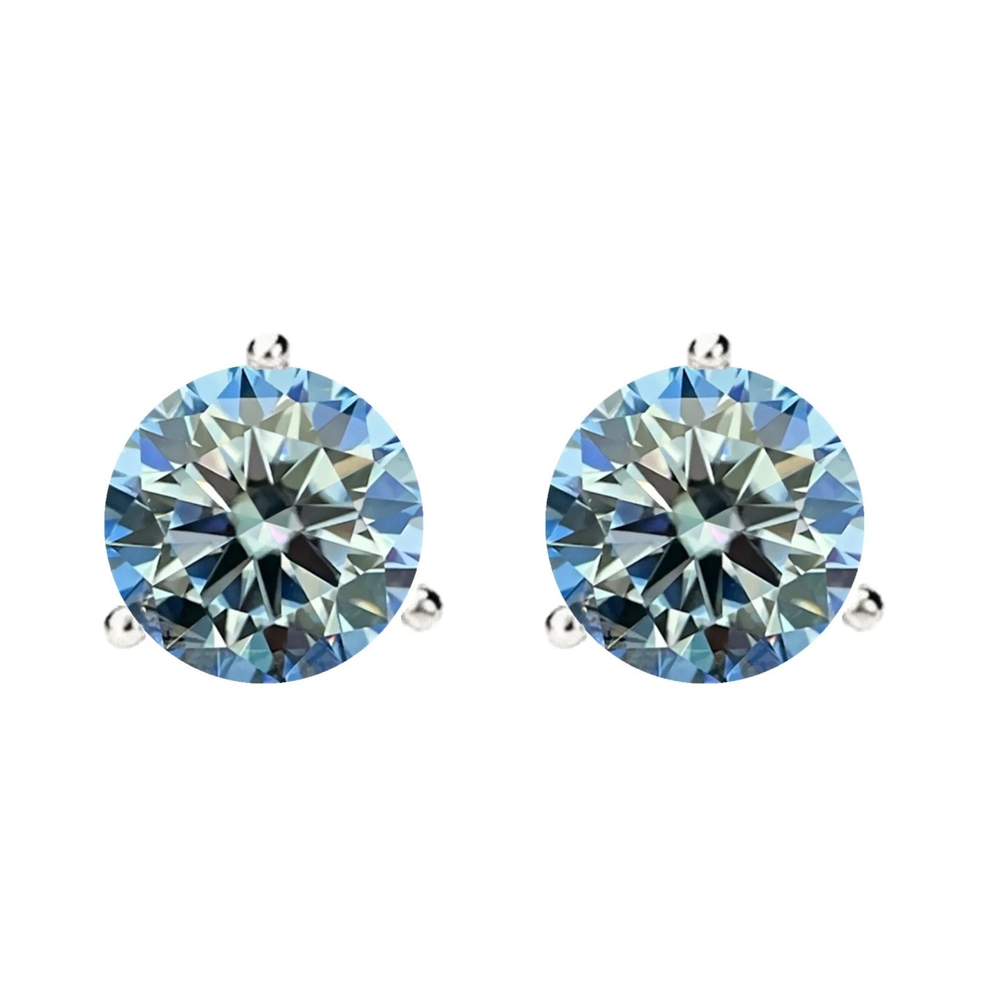 14KGold GRA CertifiedD-VVS1 Ocean Blue Moissanite Martini PushBack Stud Earrings