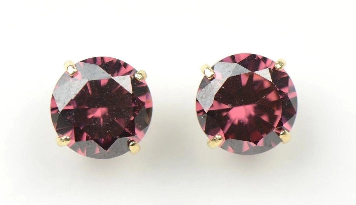 14K Solid Yellow Gold 6mm Round Birthstone Stud Earrings with screw back