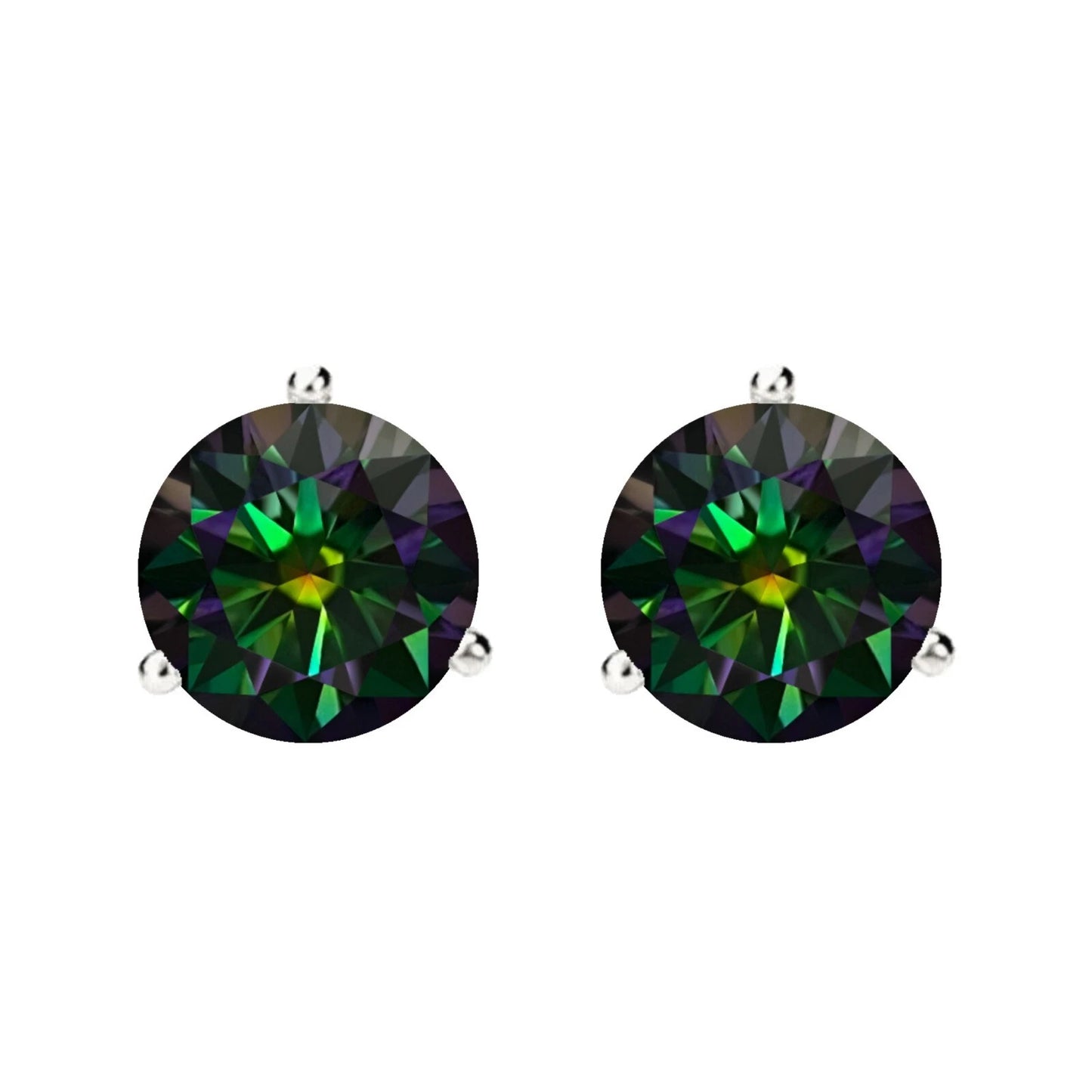14KGold GRACertifiedD-VVS1 Rainbow Green Moissanite Push Back Stud Earrings