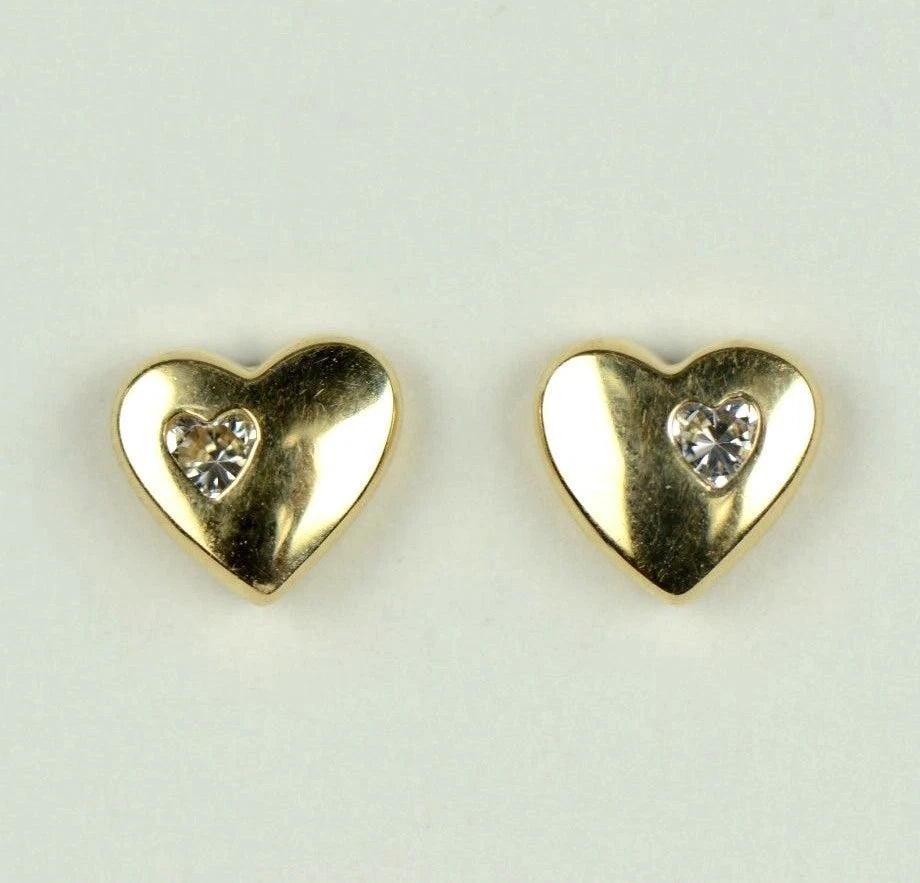 14K White or Yellow Gold Heart One Side Stone Shape CZ Stud Earrings