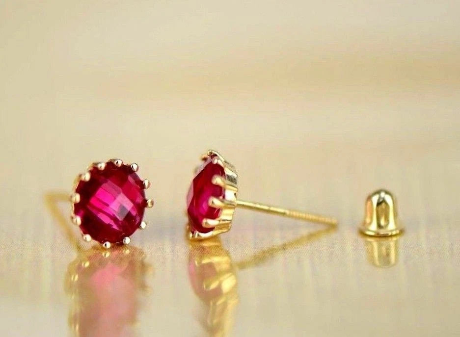 14k Solid Yellow Gold 6mm Round Birthstone Screw Back Earrings for Women