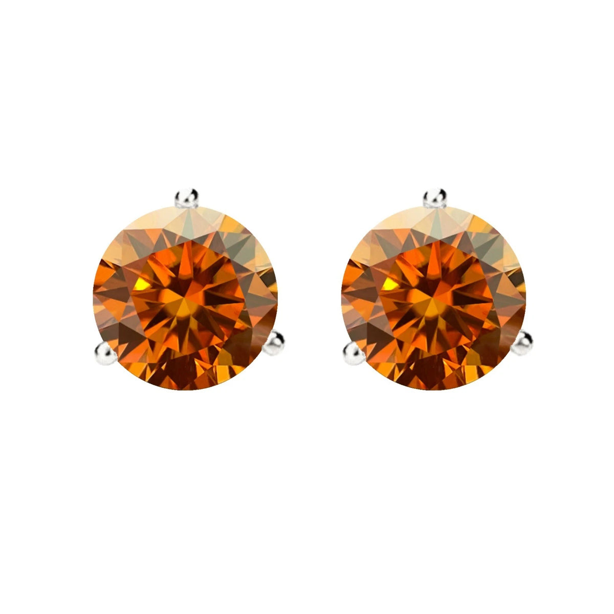 14KGold GRACertifiedD-VVS1 Orange Moissanite Martini PushBack Stud Earrings