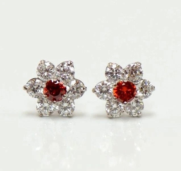 14k White Gold Flower Stud CZ Earrings screw back