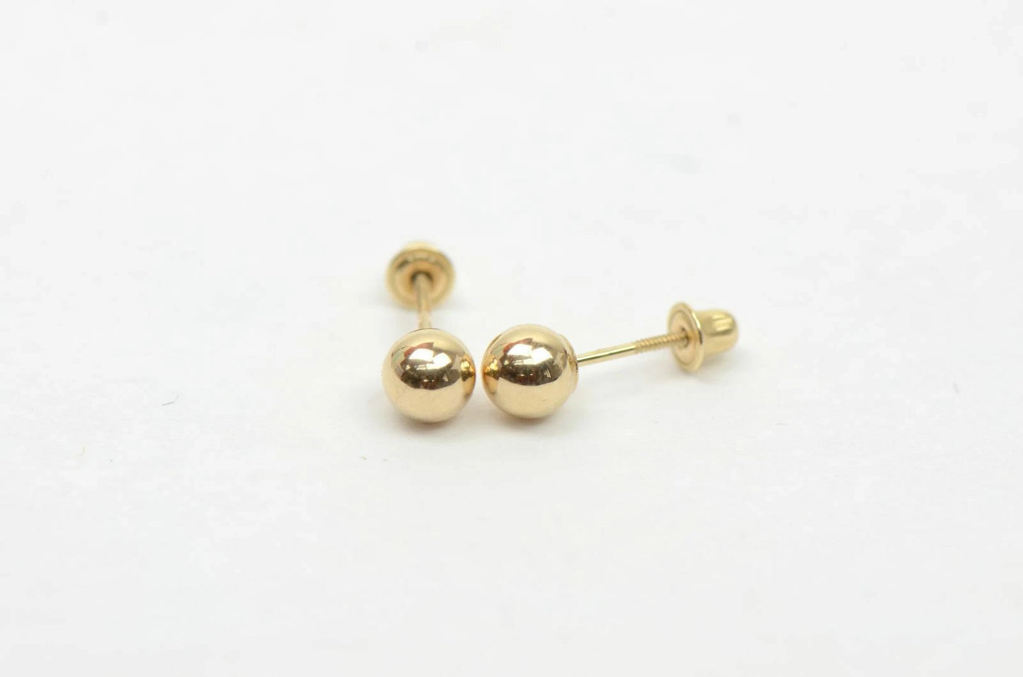 14k Solid Yellow Gold Ball stud earrings with screw back round High Polish
