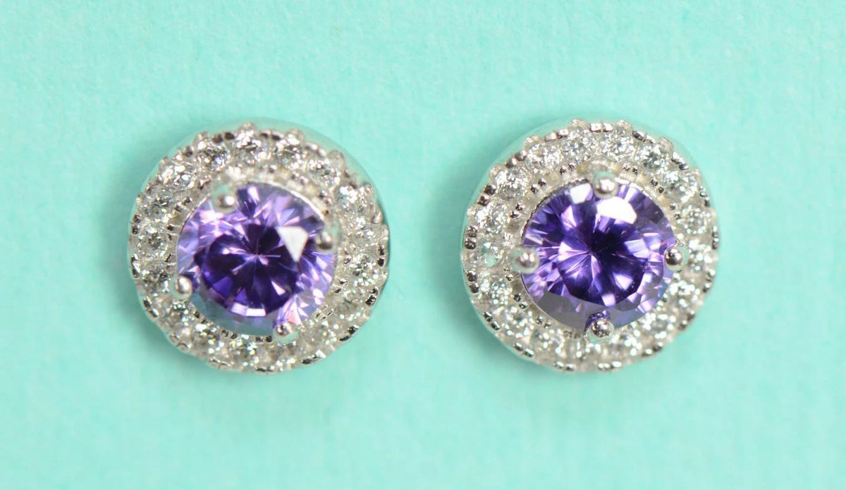 14K Solid White Gold Halo Stud CZ Screw Back Earrings