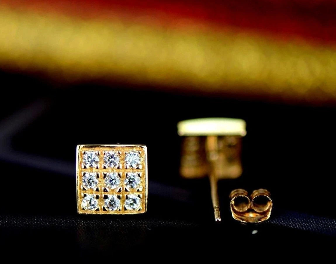 14K Yellow or White Gold Fancy Square CZ Stud Earrings