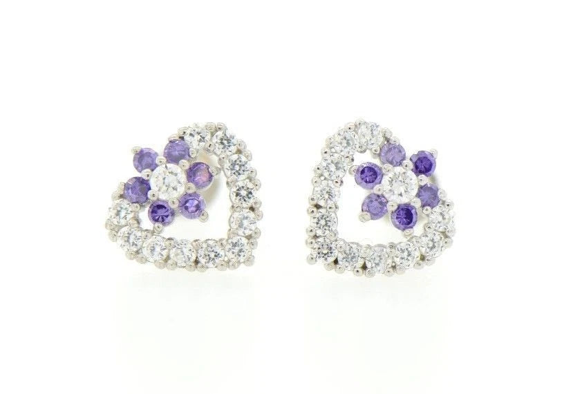 14K White Gold Heart Shape CZ Stud Earrings