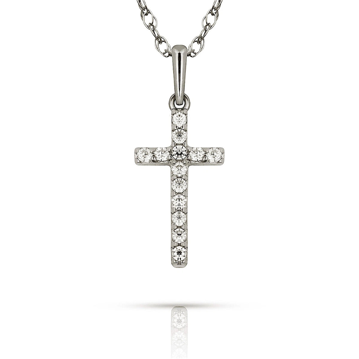 14K Yellow & White Gold Natural Round CZ 6X16mm Cross Pendant For Women