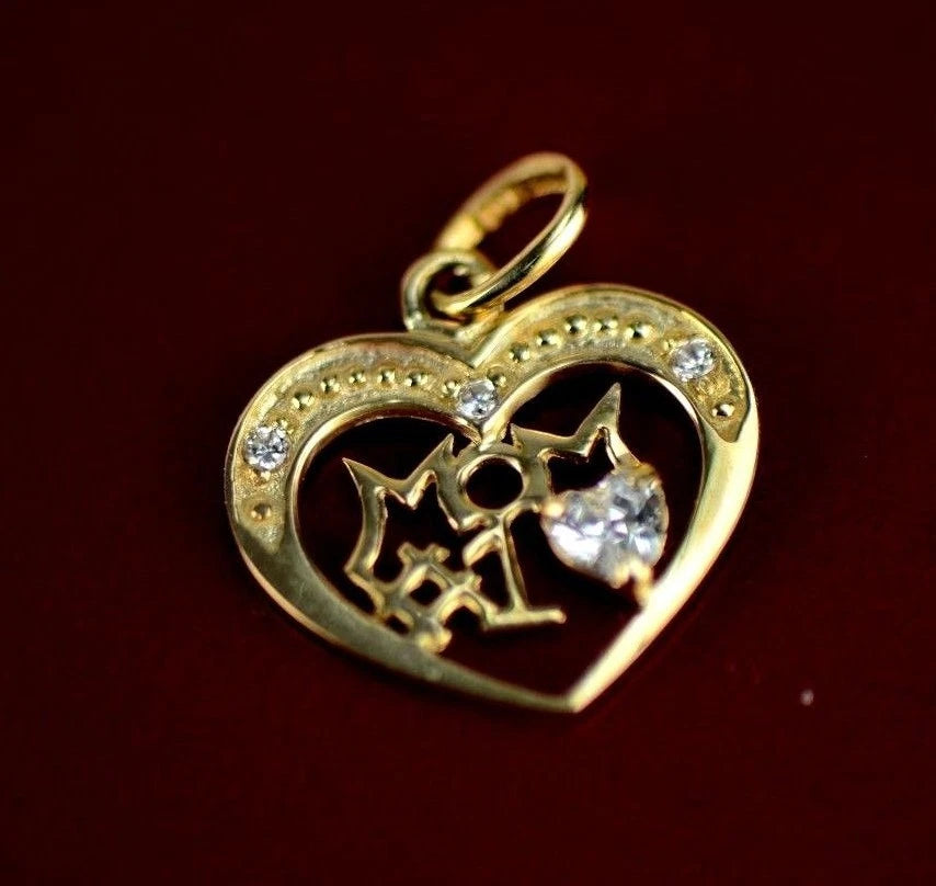 14k Yellow Gold Mom Heart CZ Pendant