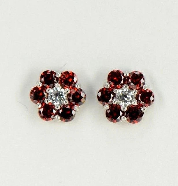 14k White Gold Flower Stud Earrings with Screw Back