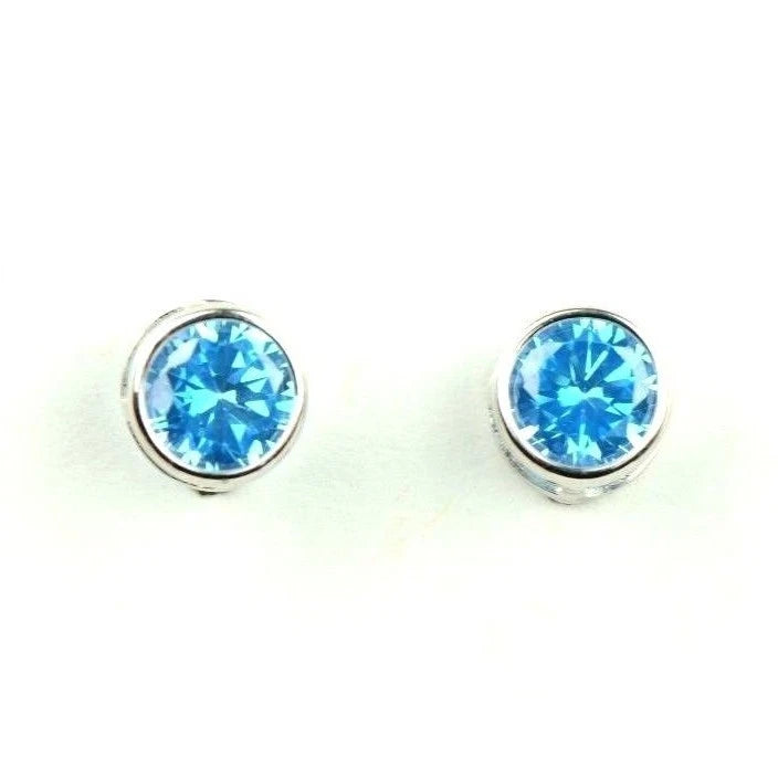 14K Round Bezel3mm Set White Gold Birthstone Earrings