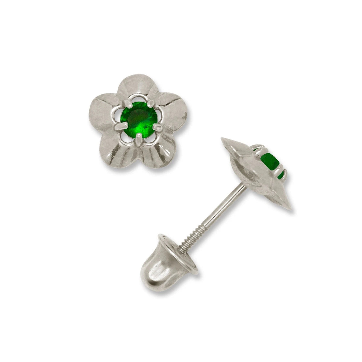 14K Yellow & White Gold Elegant CZ Flower Stud Earrings for Girls