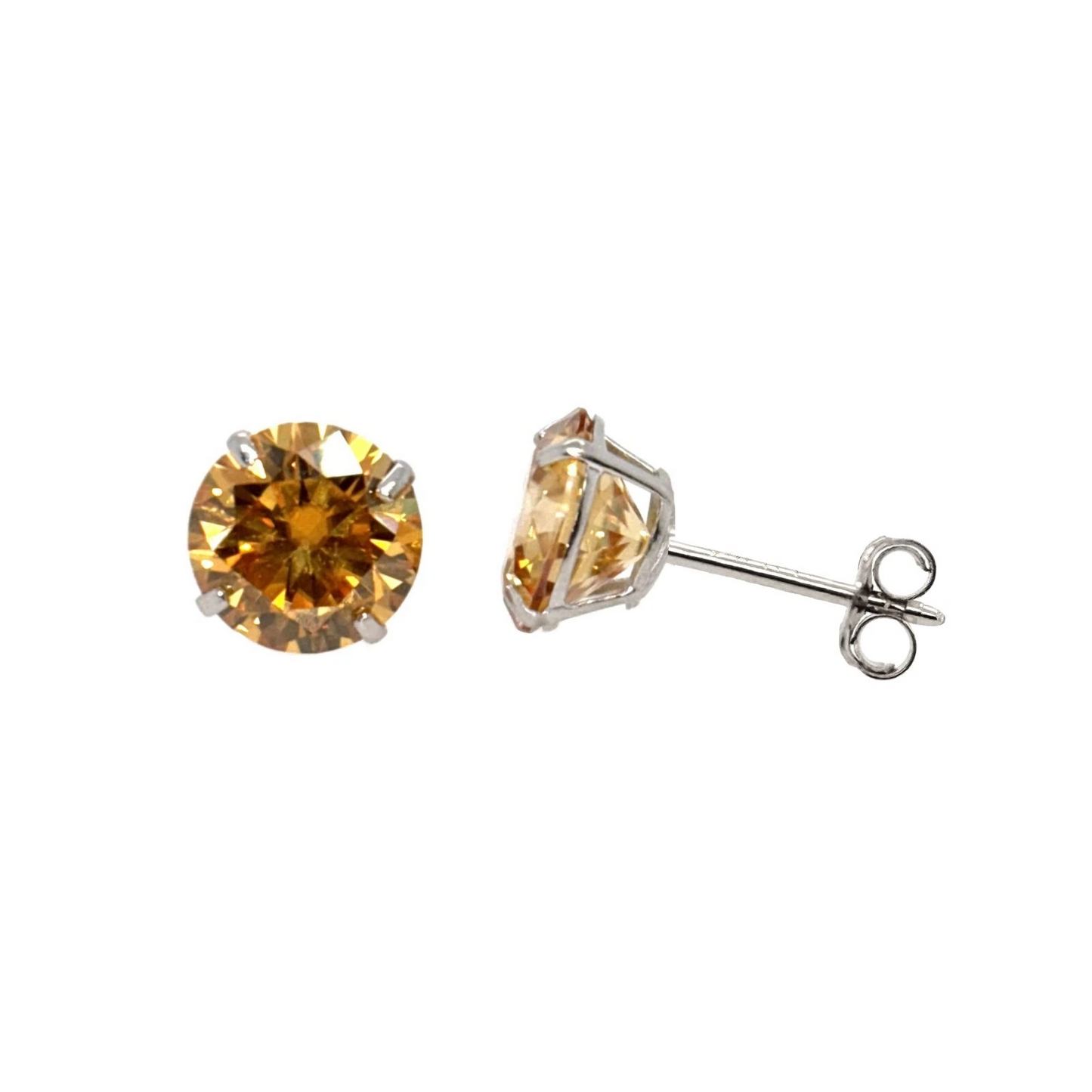 14K Gold Certified GRA D-VVS1 Round Champagne Moissanite Push Back Studs Earrings