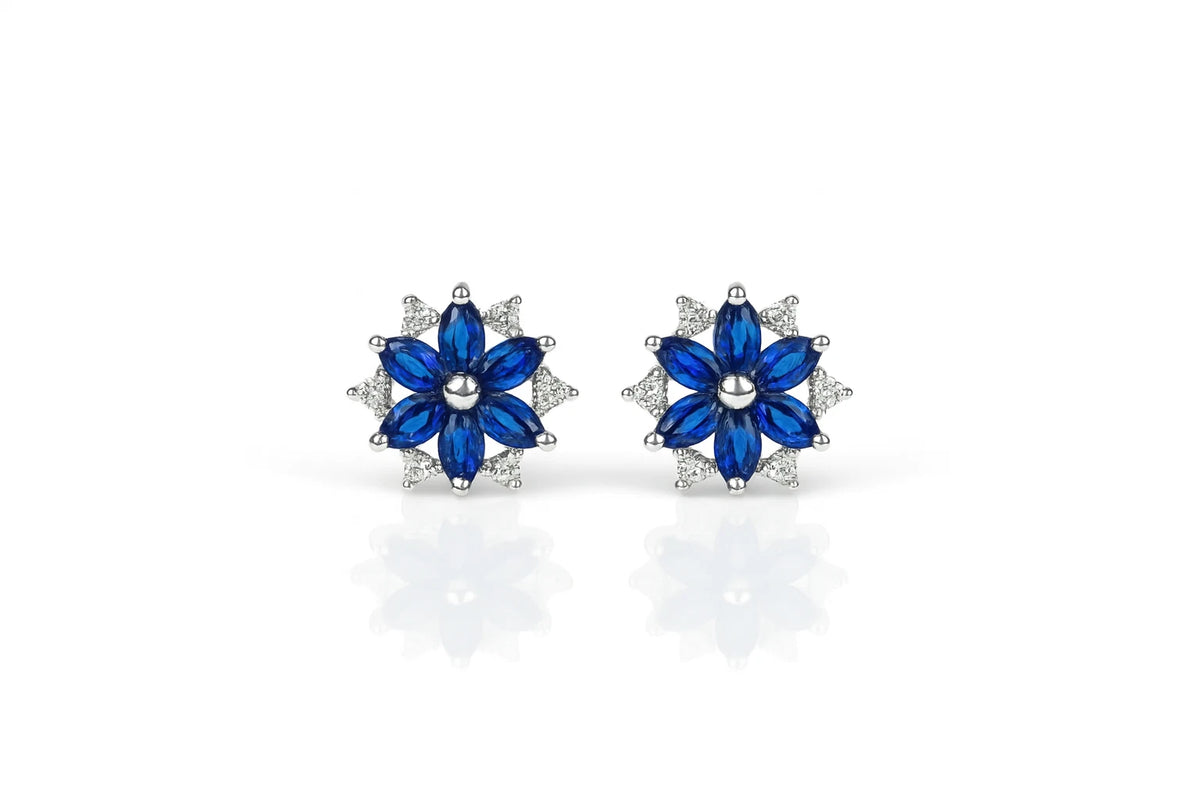 14K White Gold Beautiful CZ Flower Stud Earrings for Women