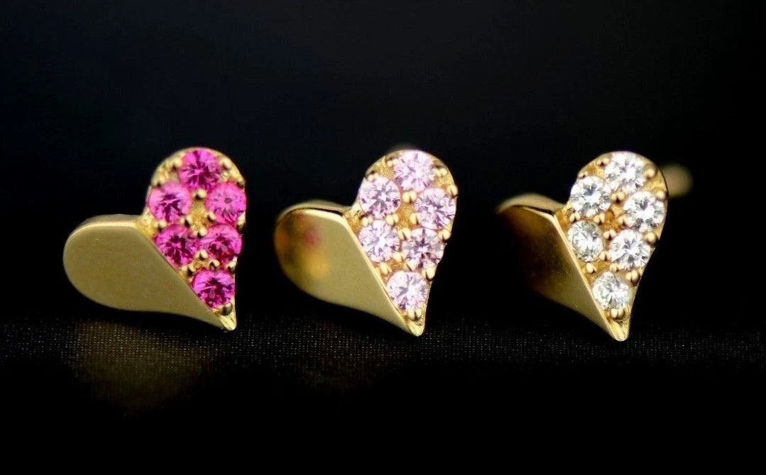 14K Yellow & White Gold Beautiful Heart Shape CZ Stud Earrings for Women