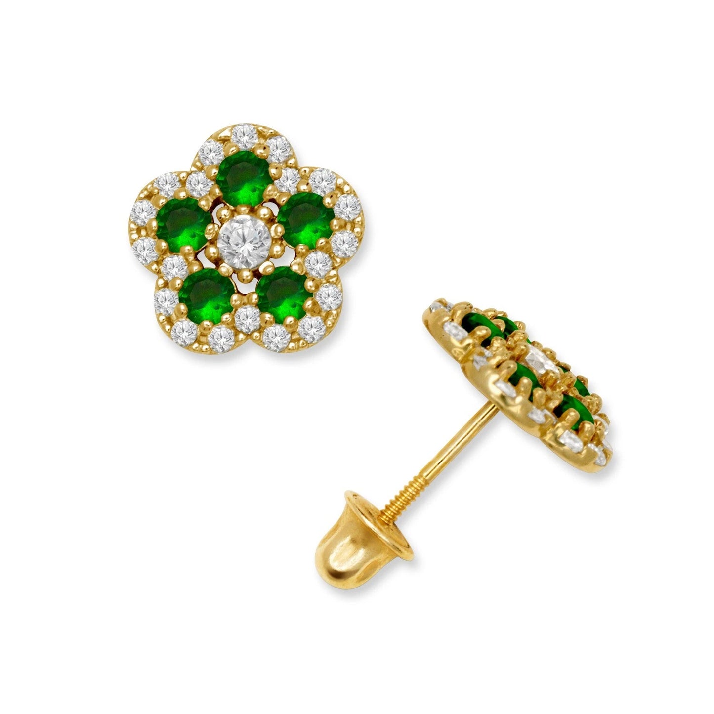 14K Yellow & White Gold Elegant Flower Earrings for Girls