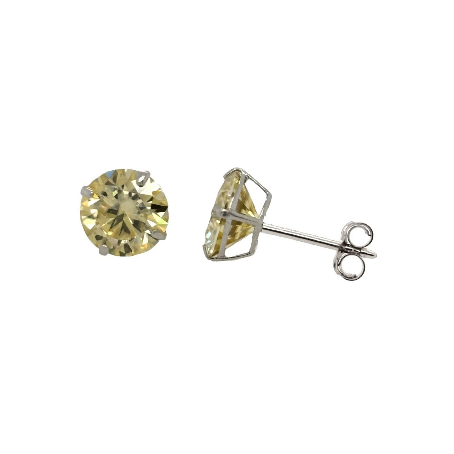 14K Gold GRA Certified D-VVS1 Lemon Yellow Moissanite Push Back Studs Earrings