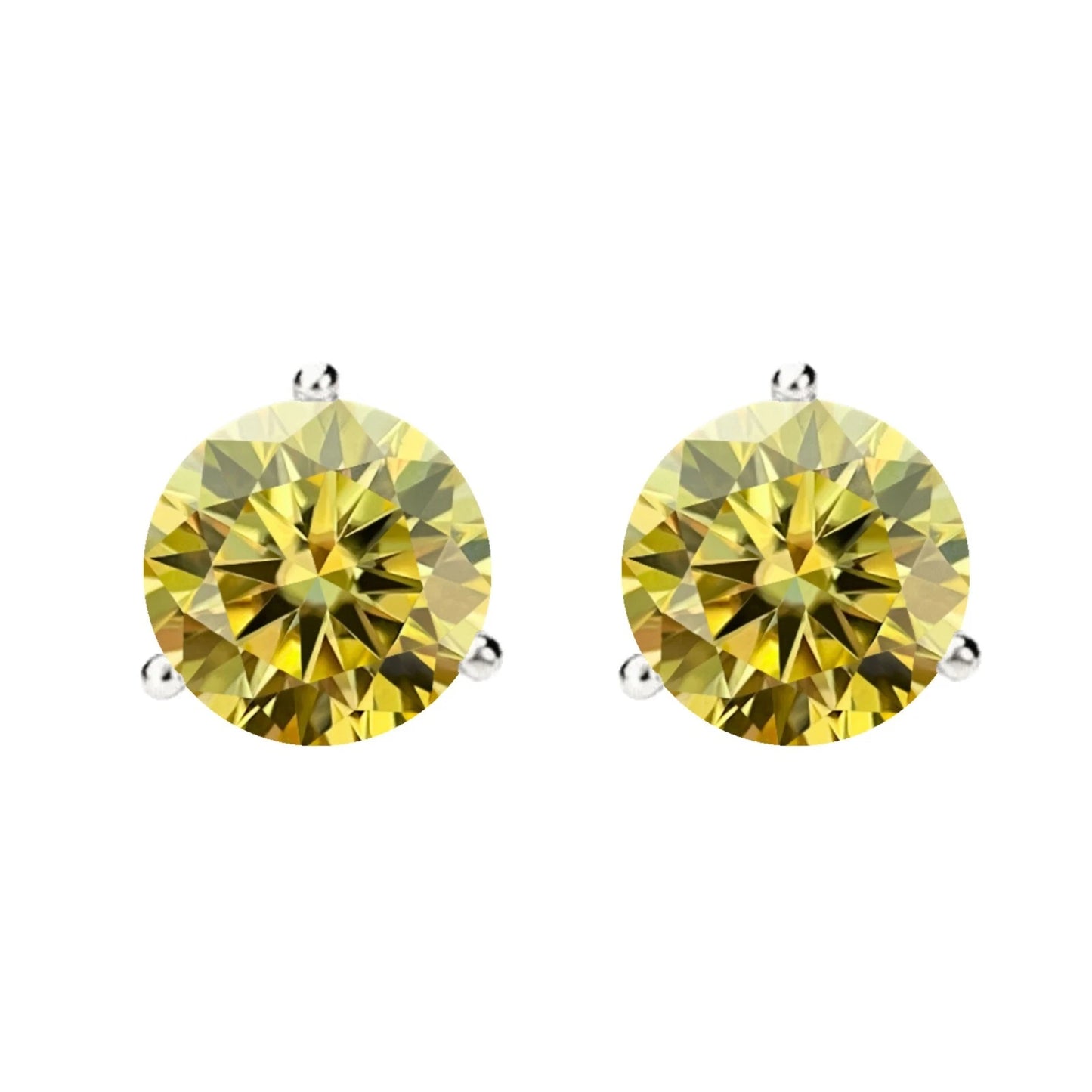 14KGold GRACertifiedD-VVS1 LemonYellow Moissanite Martini PushBack Stud Earrings