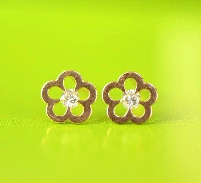 14k Yellow White Gold FlowerCZ Stud Earrings