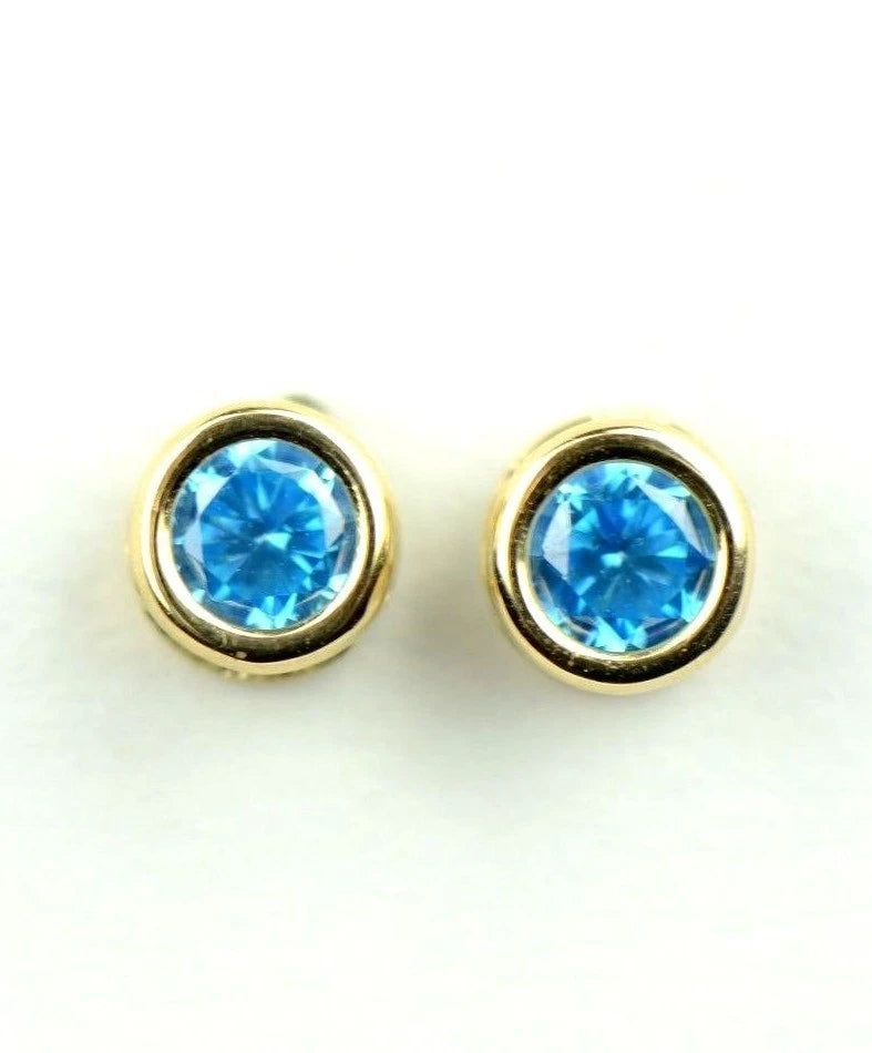 14K Round Bezel Set Yellow Gold 3mm Birthstone Earrings 3MM