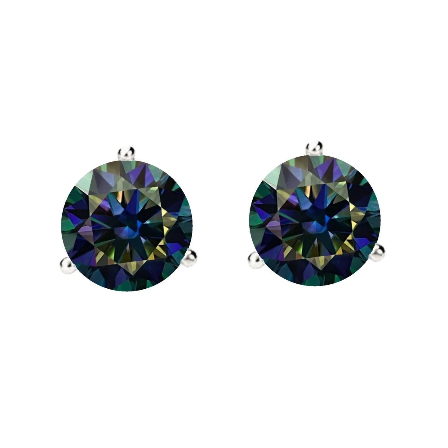 14KGold GRACertifiedD-VVS1 Rainbow Blue Moissanite Push Back Stud Earrings