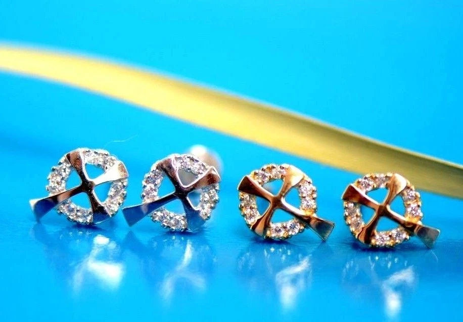14K White or Yellow Gold Cross CZ Stud Earrings