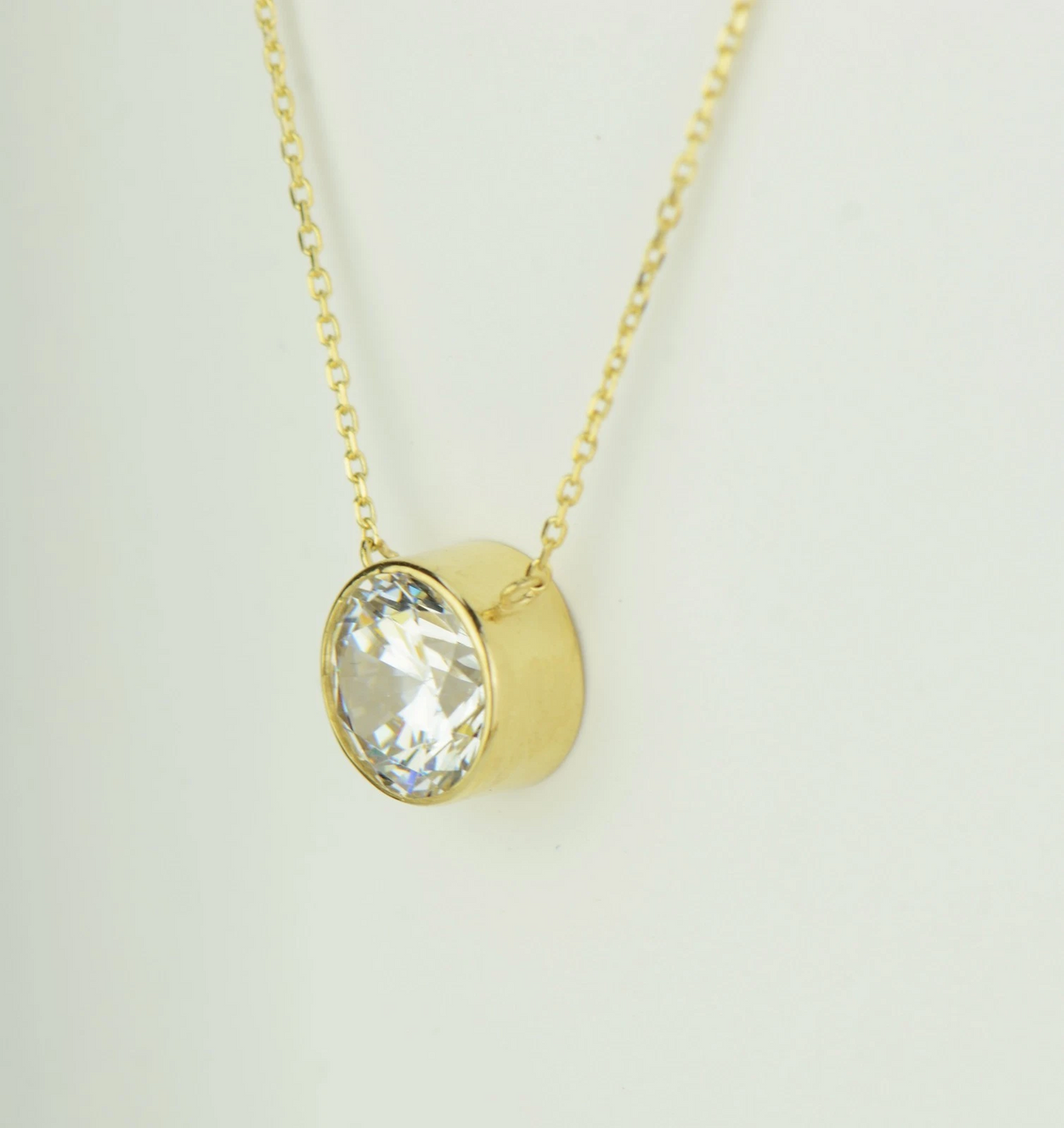 2ct Round Solitaire Pendant Necklace Bezel Set Chain 14K Yellow/White/Rose Gold