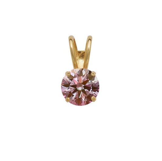 14K GRA Certified D-VVS1 Round Gold Pink Moissanite Pendant