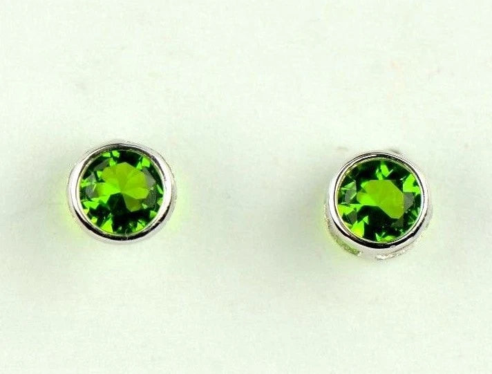 14K Round Bezel 4mm Set White Gold Birthstone Earrings