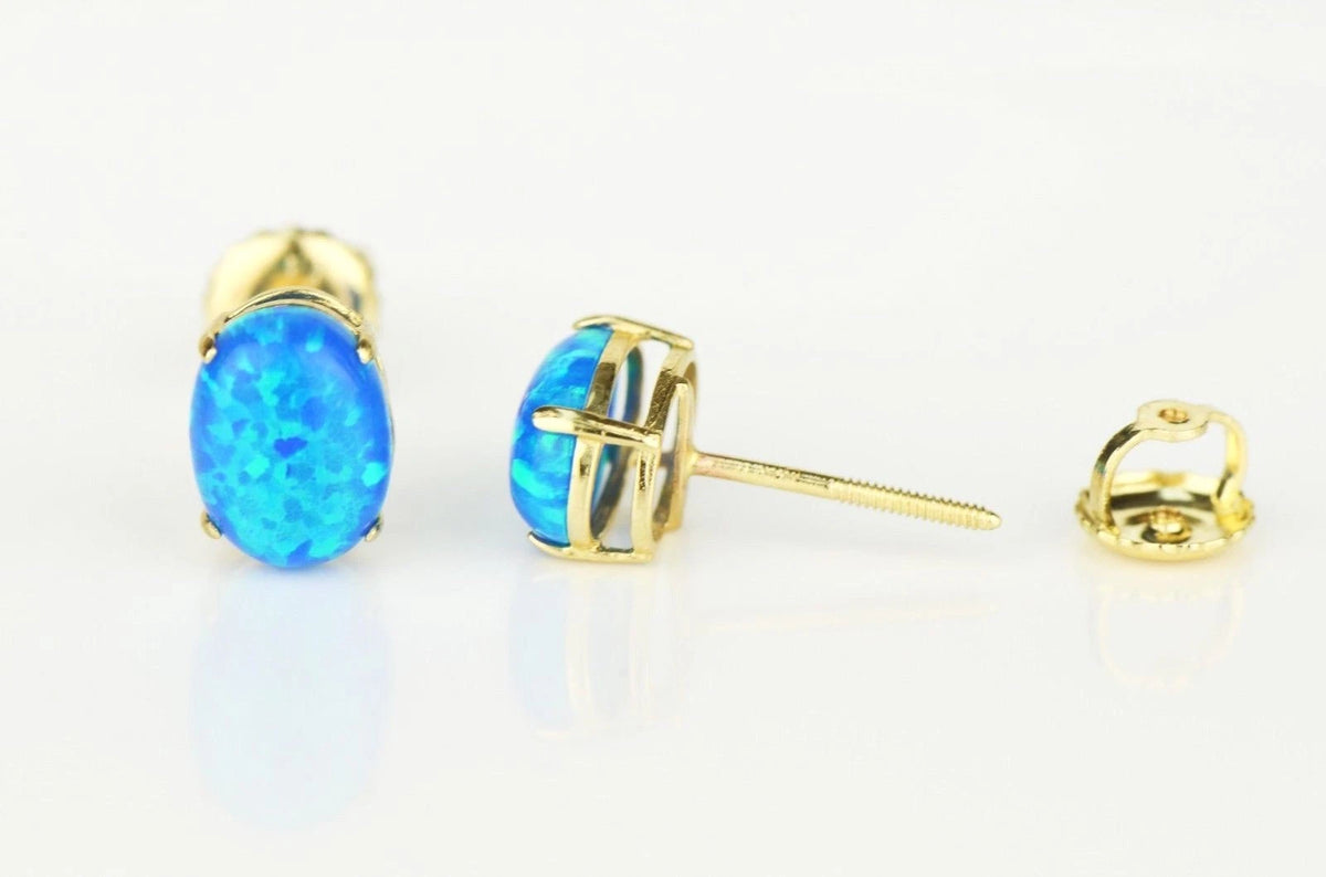 14k Yellow & White Gold Oval Opal Screw Back Stud Earrings for Earrings